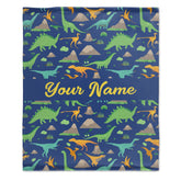 Personalized Custom Dark Blue Dinosaur Blanket for Kids - Boys Girls Baby Toddler Infants Blankets for Bed
